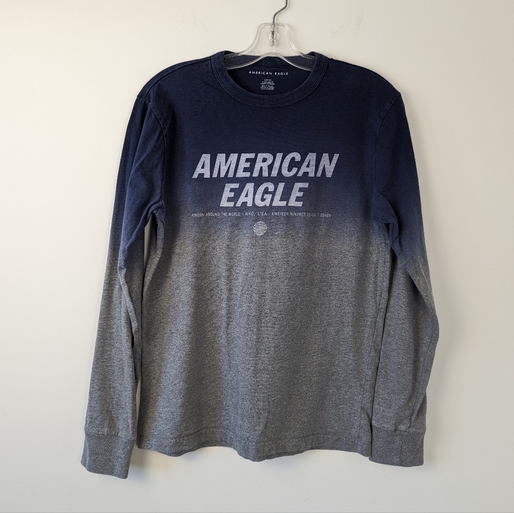 American Eagle Outfitters Men's Long Sleeve Raglan Tee - Size S, Grey & Navy